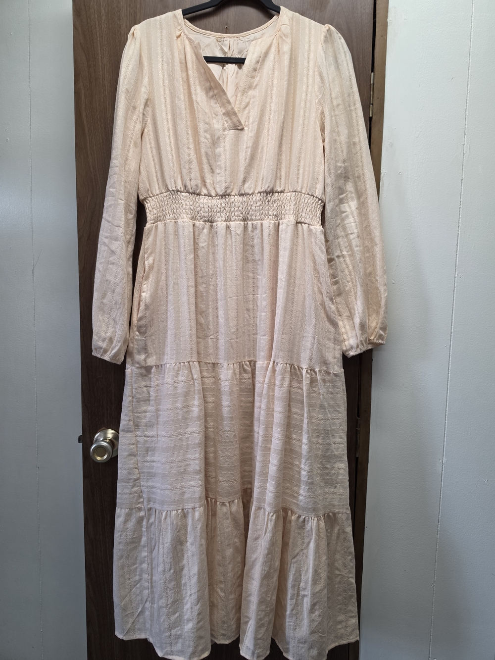 Boss Light Cream Long Sleeve Tiered Maxi Dress